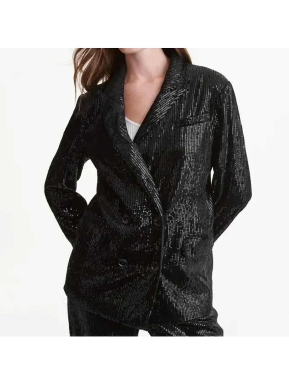 NWT DKNY Double Breasted Sequin Blazer in Black Sz M